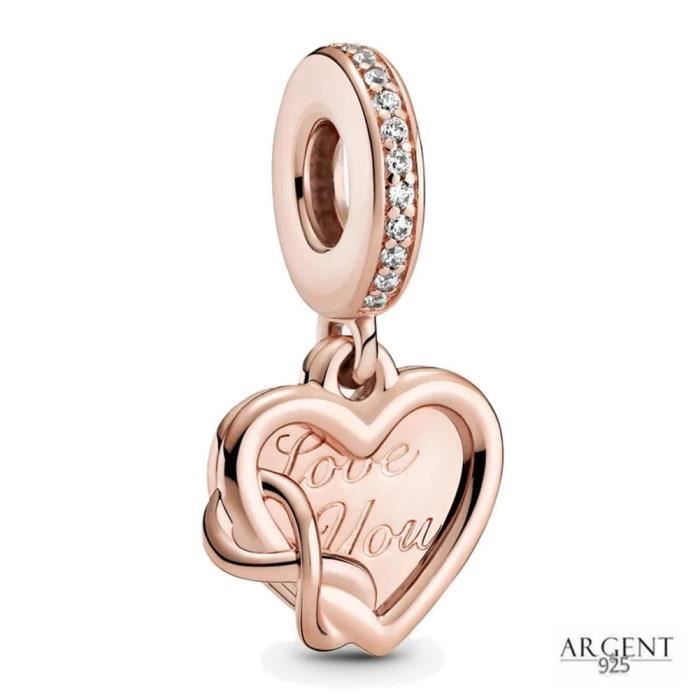 Collier Argent 925 'Je T'Aime' Avec Cœur Rose - Pendentif Zircone Cadeau Femme - Cosie Lily