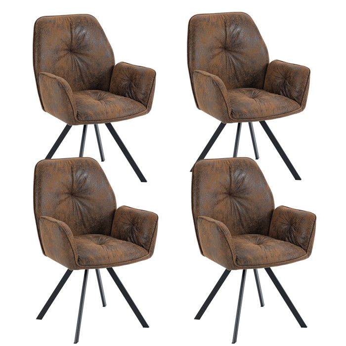 MEUBLES COSY Lot de 4 Fauteuils Chaises de Salle à Manger avec Accoudoirs Tissu en Daim effet Suède Marron Pieds en Métal Noir