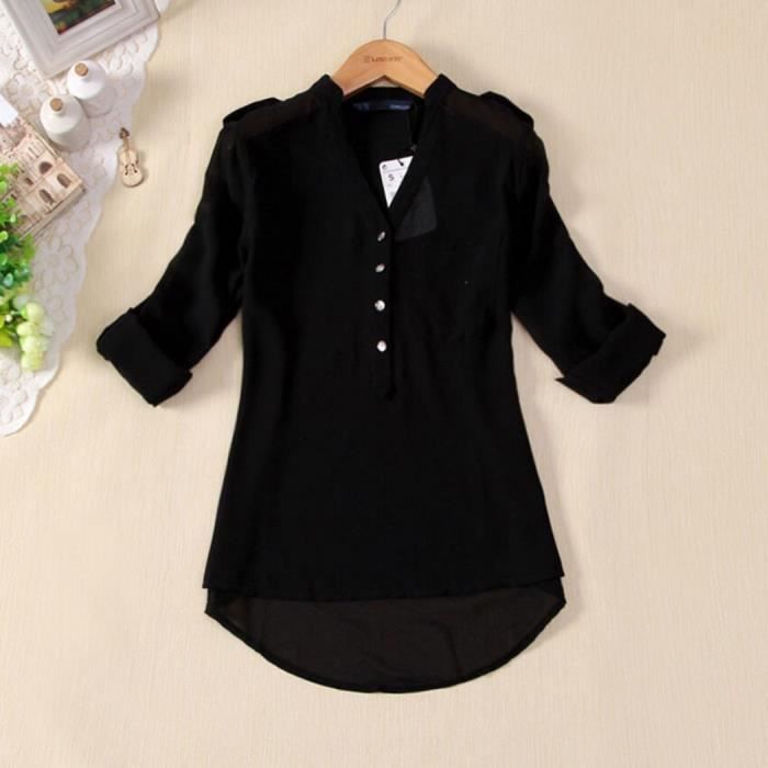 Femmes Chemisier Blouse En Mousseline De Soie Noir Achat Vente Chemisier Blouse Cdiscount