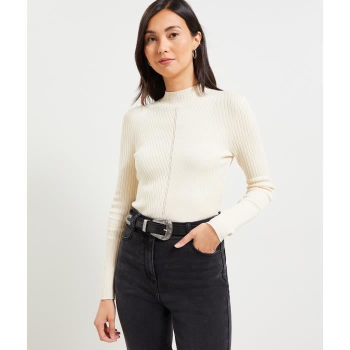 GRAIN DE MALICE Pull fin cotele femme Blanc casse Cdiscount Pret a Porter