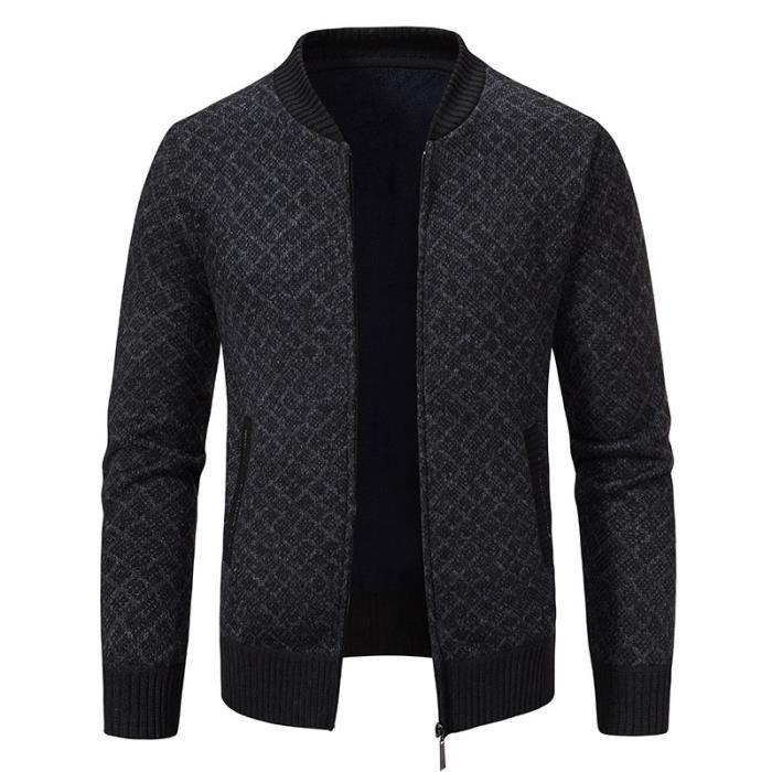 Gilet Homme Chaud En Tricot Automne Hiver Cardigan Zippe Carreaux Epais Double Polaire Col Officier Confortable Noir Noir Cdiscount Pret a Porter