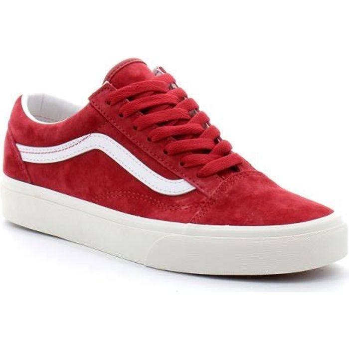 Basket VANS Pig Suede Old Skool Cuir Femme Rouge