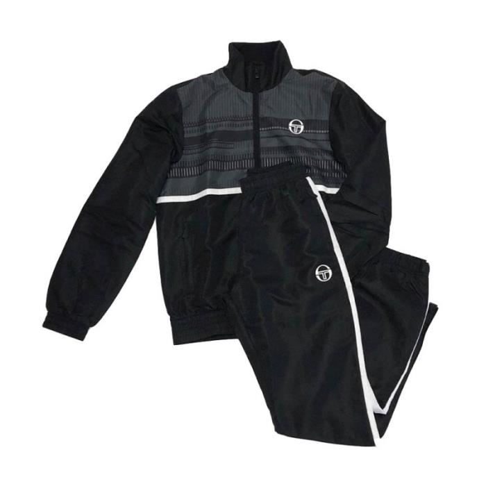 Sergio Tacchini Homme Veste Survêtement Velours Court Black XL - Logo Brodé - Poches Ouvertes