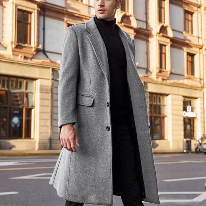 Manteau long de couleur unie Pardessus en laine chaud Style britannique Homme Gris Gris Cdiscount Pret a Porter