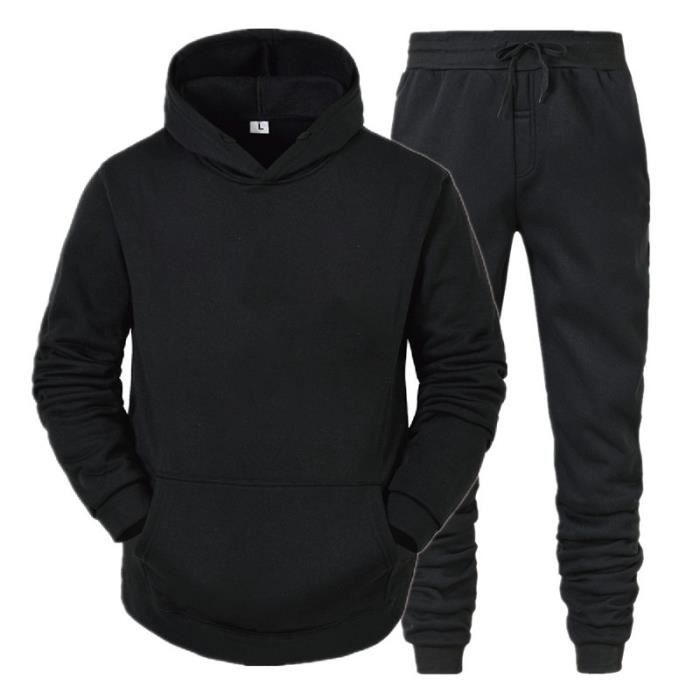 Survêtements de sport pour homme Marque Ensemble sweat-shirt à capuche  et pantalon Tissu mélangé Noir