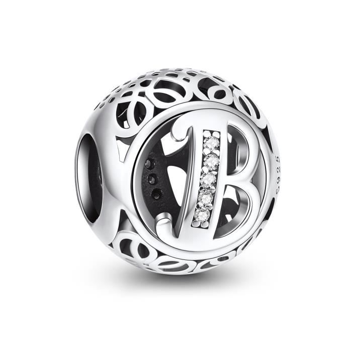 ningan lettre alphabet b charms et perles argent 925 breloque pour pandora femme bracelet collier pandora lettre blanc achat vente charm s ningan lettre alphabet b blanc