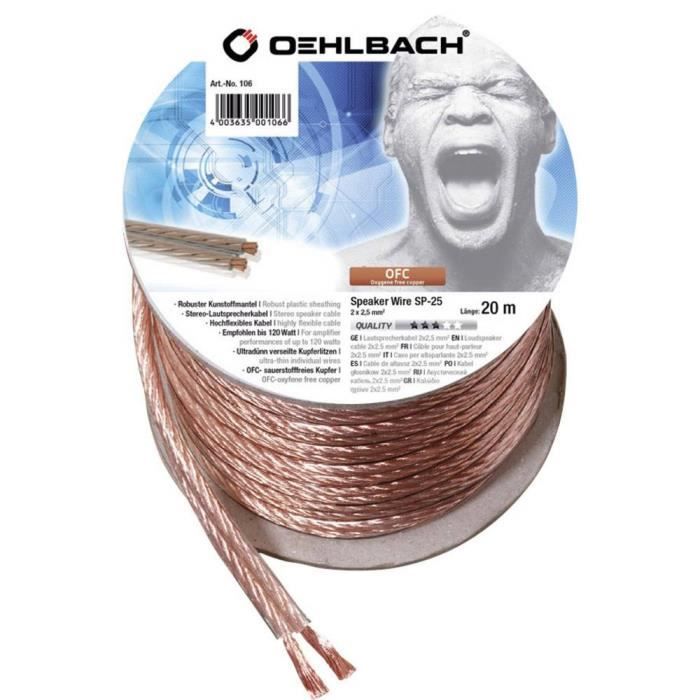 Oehlbach 106 Câble haut-parleur 2 x 2.50 mm² transparent 20 m