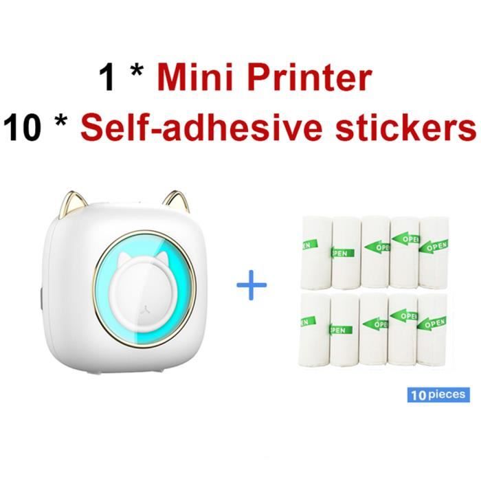 Imprimante Photo Portable – QINGQUE – Mini Thermique Bluetooth – 10 Rouleaux Autocollants – 200 DPI – 1200 mAh