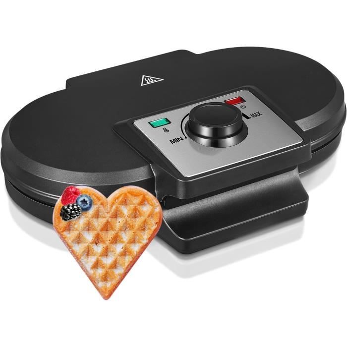 Gaufrier Alpina Forme Cœur - 1000 W - 5 Gaufres - Revêtement Anti-Adhésif - Noir - Idéal Pour Petit-Déjeuner