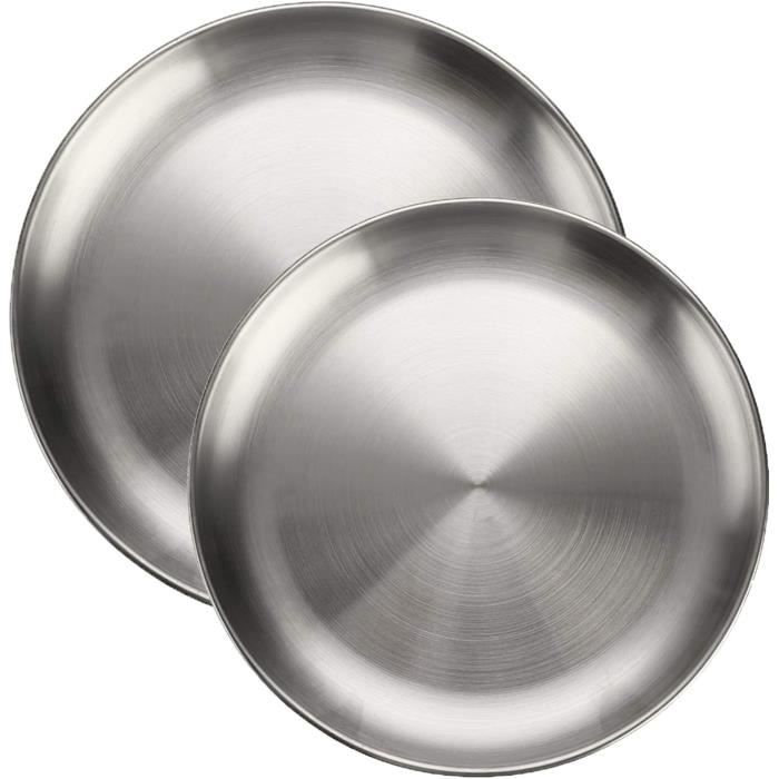ZHYUAN Lot de 4 assiettes rondes en acier inoxydable doré de 20 cm