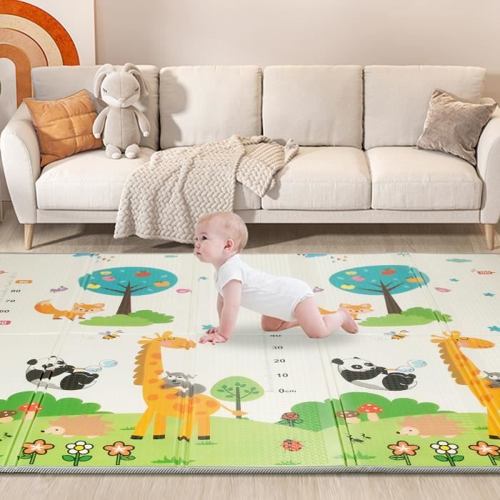 Tapis de Jeu Pliabe pour Bébé - Tapis de sol en XPE - Tapis d'éveill - 180*200*1cm - Imperméable / Double Face (motif girafe)
