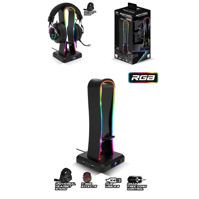 Support Casque Gaming RGB Spirit Of Gamer - Hub USB 4 Ports - Effets Lumineux 11 Modes - Stable & Design