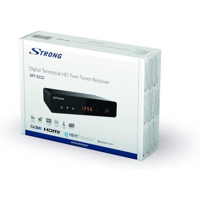 STRONG SRT8222 Décodeur Double Tuners TNT Full HD -DVB-T2 - Compatible HEVC265 - Récepteur/Tuner TV avec Fonction enregistreur HD