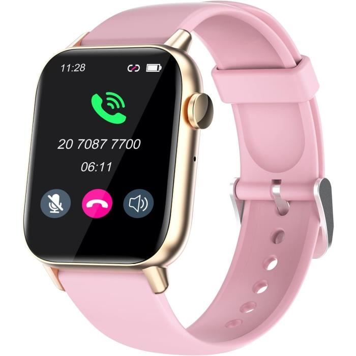 Montre Connectée Femme NAIXUES - 1.27" Écran Rond, Appels Bluetooth, 3 Bracelets, Suivi Santé & Cycle, IP68, Or Rose - Compatible IOS Android