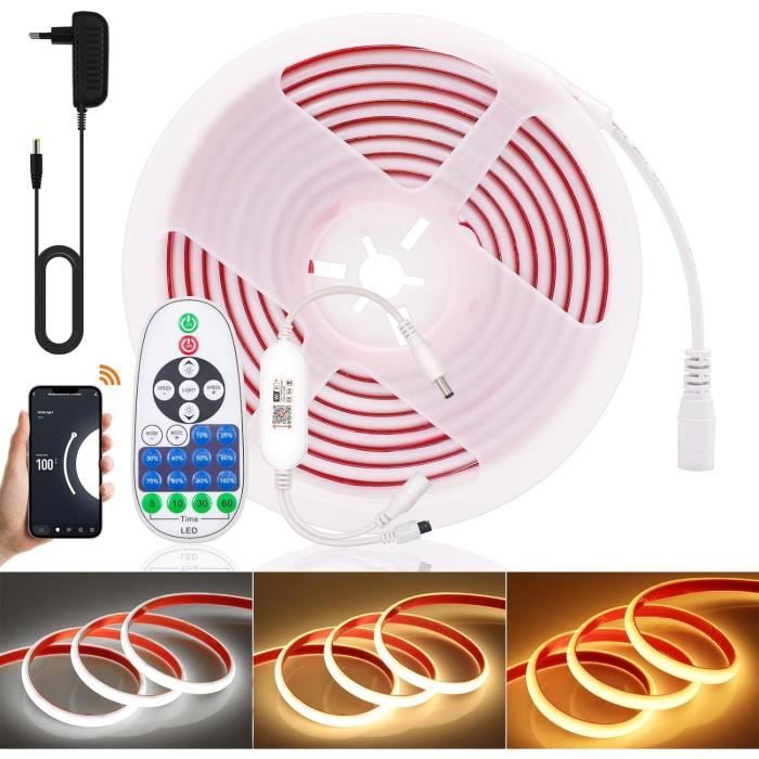 HEGEHE Ruban LED, COB Bande LED 220V Avec Interrupteur IP65 Etanche Bande Lumineuse Super Lumineux 360 LEDS/M Ruban Flexible Strip (Blanc, 1M