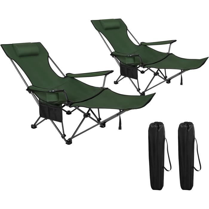woltu 2x chaise de camping pliante, fauteuil de pêche avec appui-tête, chaise de plage avec sac de transport, vert w0ett0090-2