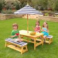 KIDKRAFT - Ensemble de table de jardin en bois et 2 bancs pour Enfant avec parasol,table de pique-nique pour 4 enfants-1