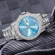 Montre homme de marque de luxe hip hop diamant étanche calendrier bracelet en acier inoxydable argent bleu mode-1