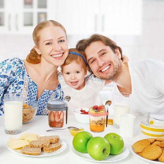 UCAMP Lot De 4 Bocaux Overnight Oats 600 Ml - Tasses Verre Avec Couvercle, Cuillère & Porte-Cuillère - Idéal Yaourt, Salades & Petit-Déj à Emporter