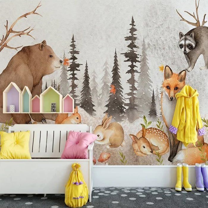 Papier Peint Panoramique 350x256cm dessin animé animal Papier Peint ...