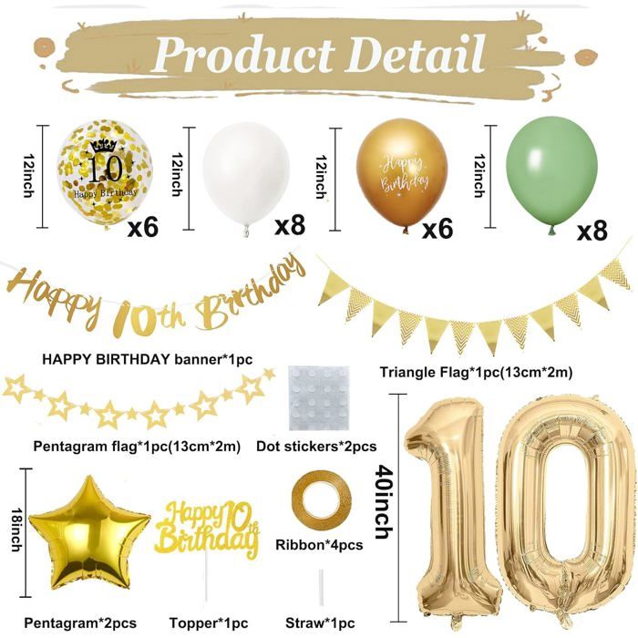 Ballon Anniversaire 10 Ans Rose Or - 101 Cm Ballon Chiffre Numéro 10
