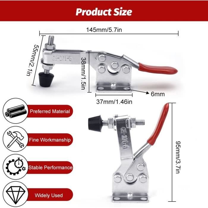 8 PCS Sauterelle en Fer 145mm 90 kg / 201 lbs Galvanisé Sauterelles de  Menuisier Anticorrosion Pince