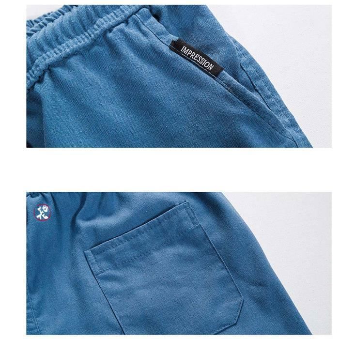 Gefomuofe Pantalon En Lin Pour Homme - Tissu Léger - Pantalon De