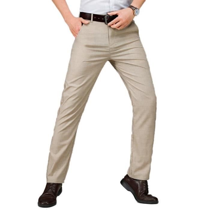Pantalon Ete Homme en Lin Respirant Taille Elastique Coupe Droite Pantalon  Couleur Unie Sans Repassage Beige - Cdiscount Prêt-à-Porter