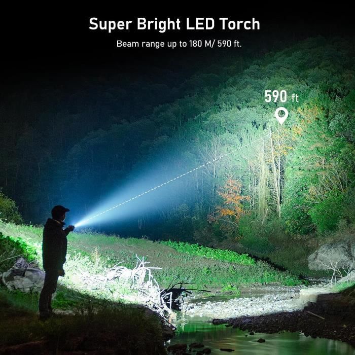 Lampe de poche rechargeable 100000 lumens, lampe de poche LED super  brillante haute lumière avec sortie USB, lampe de poche puissante avec 5  modes zoomable, étanche B