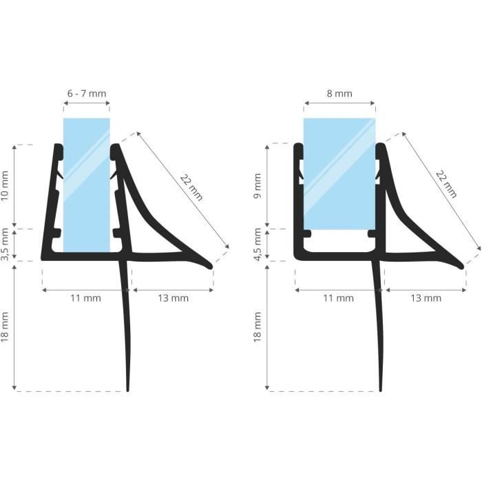 STEIGNER Joint de douche pour paroi en verre, 70cm, vitre 5 6 7 8mm