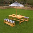 KIDKRAFT - Ensemble de table de jardin en bois et 2 bancs pour Enfant avec parasol,table de pique-nique pour 4 enfants-2
