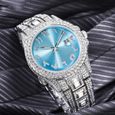 Montre homme de marque de luxe hip hop diamant étanche calendrier bracelet en acier inoxydable argent bleu mode-2
