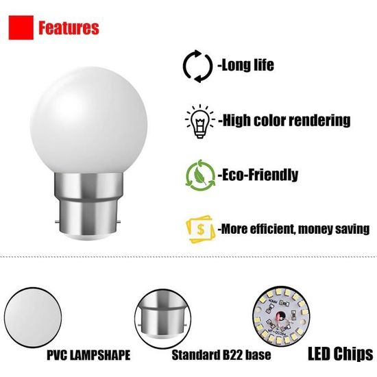 Ampoules baïonnette B22 - Paquet de 10 ampoule LED Feston 1 W, Blanc  chaud,petites ampoules de Noël PC Cap,10er Pack [192] - Cdiscount Maison