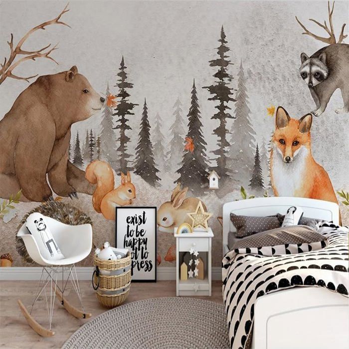 Papier Peint Panoramique 350x256cm dessin animé animal Papier Peint ...