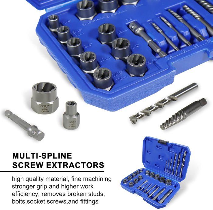 Kit QWORK De 5 Extracteurs D'écrous De Roue – Douilles 17, 19, 21, 22 Mm Et Poinçon – Pour écrous Grippés Ou Endommagés