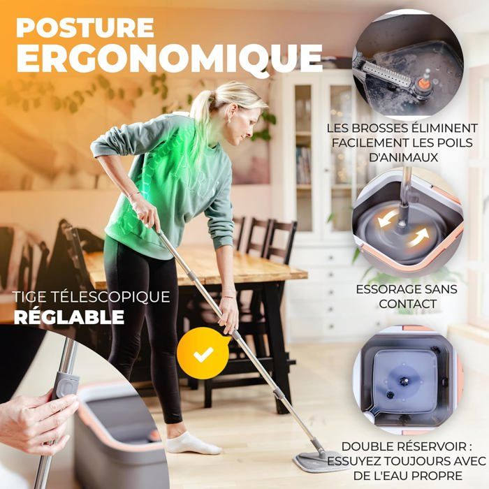 SiFree® Balai Serpillière Microfibre Avec Seau Essoreur BLEU Double Bac Bleu 51967459