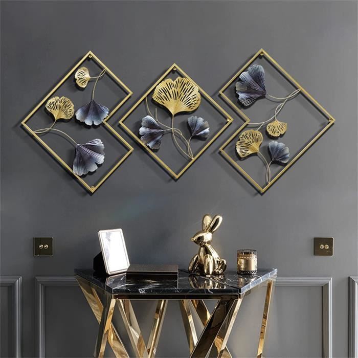 Poster Mural Feuilles De Ginkgo - Déco Moderne Sur Fond Noir Et Or - 50,8 X 71,1 Cm Avec Cadre - Idéal Salon, Chambre, Bureau