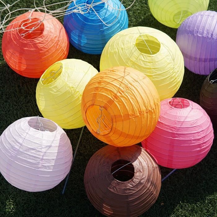 10 Lanternes En Papier Chinoises Colorées 20cm - Décoration Mariage Anniversaire Et Fêtes (10 Couleurs)