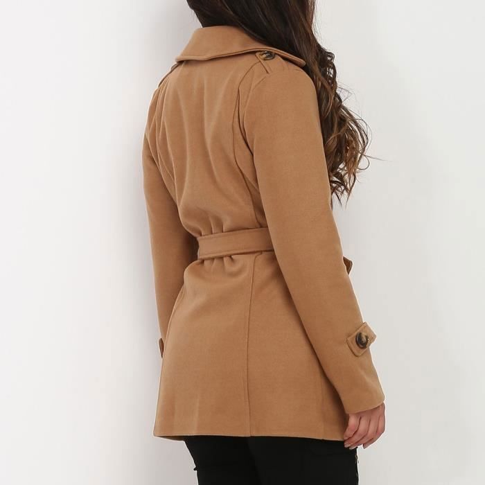 Manteau court camel ceinture Marque Modele Couleur Marron Type de public Adulte Genre Femme Marron Cdiscount Pret a Porter
