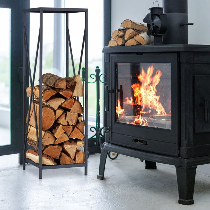 Panier à Bois Relaxdays - Corbeille Métallique Noire Pour Cheminée - Rangement Pratique Et Design
