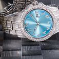 Montre homme de marque de luxe hip hop diamant étanche calendrier bracelet en acier inoxydable argent bleu mode-3