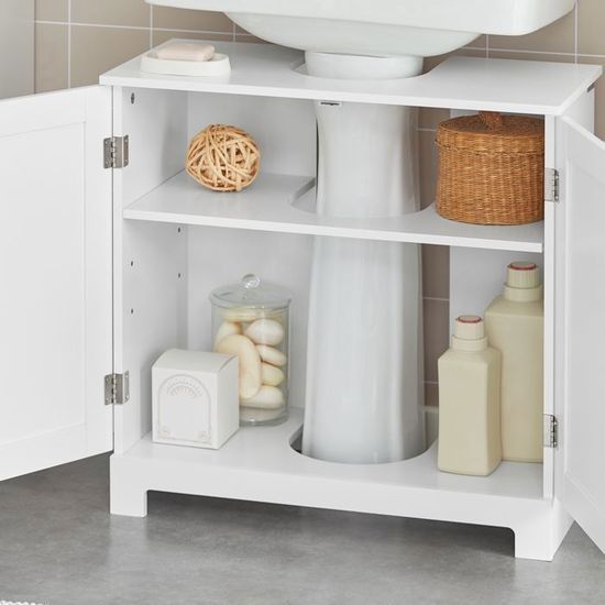 SoBuy Meuble Sous-Lavabo, Meuble Sous Vasque, Meuble Salle De Bain Avec 2 Étages Et 2 Portes, Meuble Bas, Meuble De Rangement, Placard De Rangement, L60 X P30 X H60 Cm, Beige, Bois