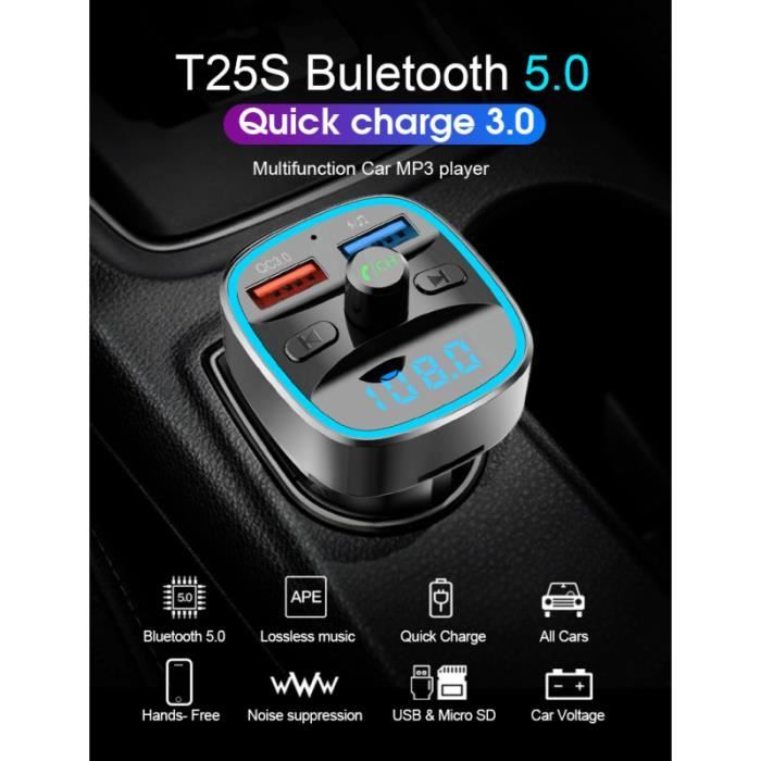 Émetteur FM Bluetooth 5.3 Pour Voiture Avec Support Téléphone - Charge Rapide PD 30W + QC 3.0, Lecteur TF/SD/AUX/USB - Appels Mains Libres, Son Hi-Fi Avec Renforcement Des Basses