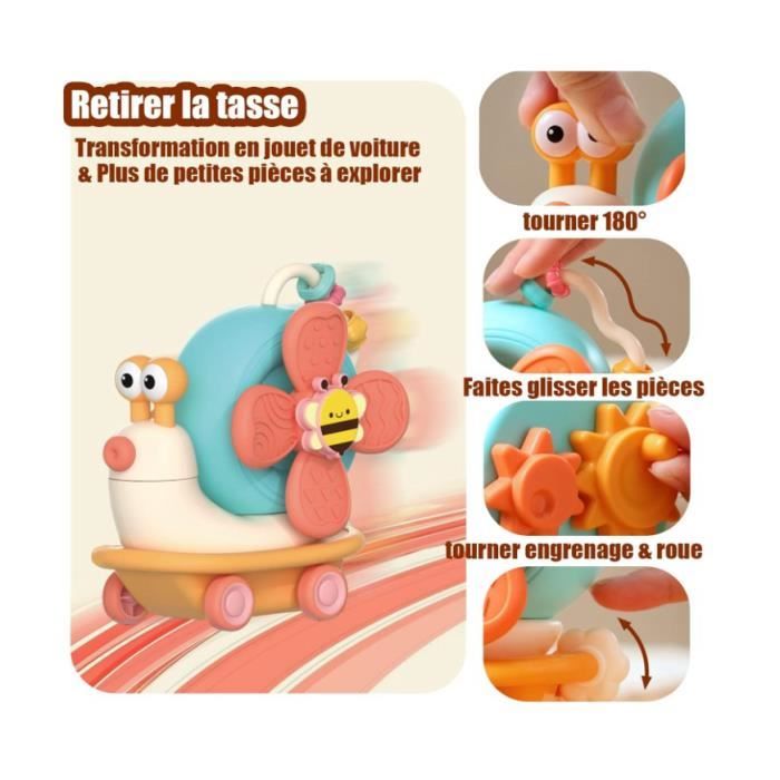 XUNIVERS Escargot Spinner Ventouse – Jouet Montessori Chaise Haute, Sensoriel, Bain, Cadeau 1 2 3 Ans Garçon Fille