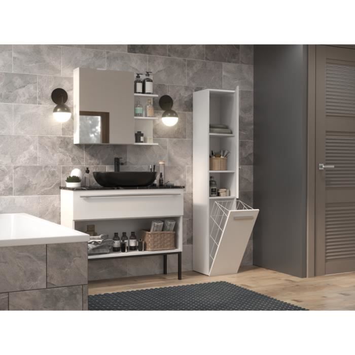 YANA - Meuble salle de bain avec panier à linge - 31x30x174cm