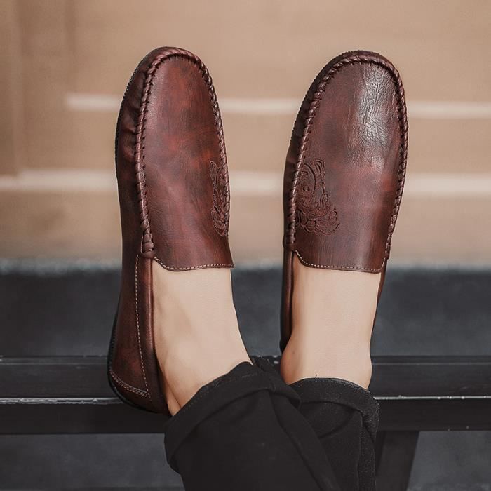 Mocassin Homme en Cuir Style Britannique D contract Marron QB