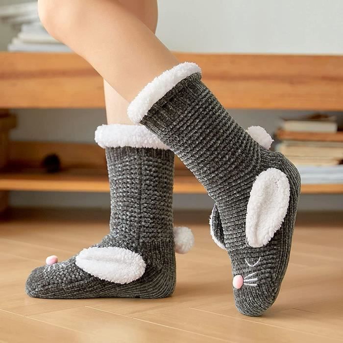 Chaussettes de pantoufle - Femme - Gris - Doublées de molleton sherpa -  Semelle antidérapante - Motifs colorés Gris foncé - Cdiscount Chaussures