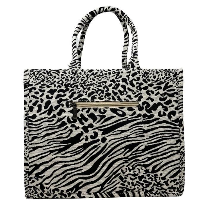 Grand sac cabas rigide en velours tisse ZEBRA Onyx Noir Cdiscount Bagagerie Maroquinerie