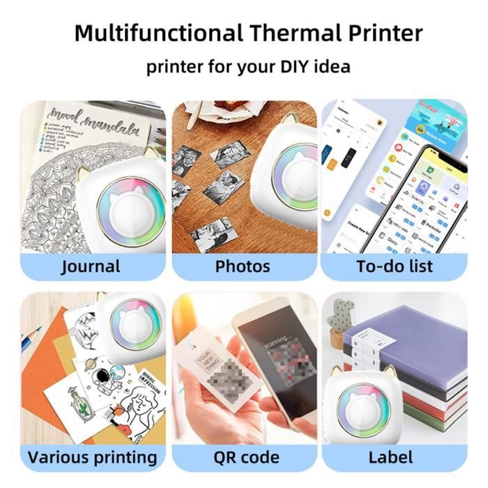 Mini Imprimante de Etiquette Mini Imprimante Photo pour Smartphone Autocollant  Imprimante Thermique Imprimante Photo pour Journal