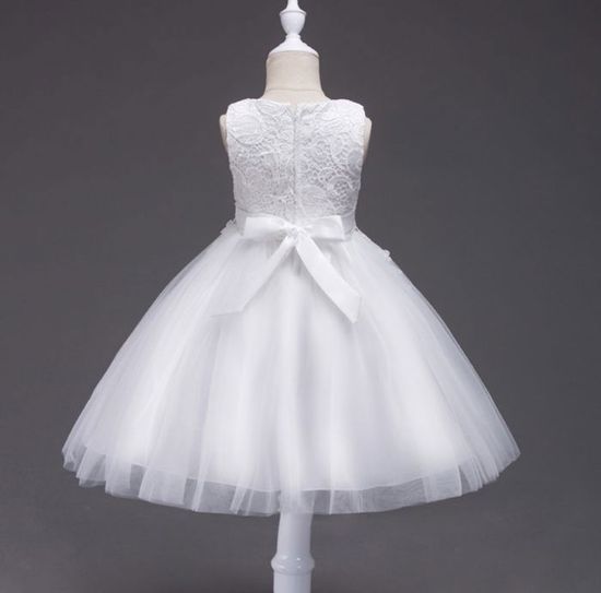 Robe Princesse Fille IWEMKE - Tulle Dentelle Brodée - Longue Sans Manches - Pour Mariage, Baptême, Fête - 3-12 Ans